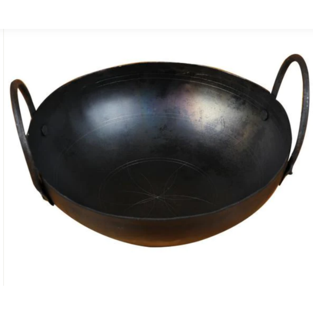 Handmade Heavy Weight Pure Iron Kadai for Cooking (8 to 15 Inches), Black