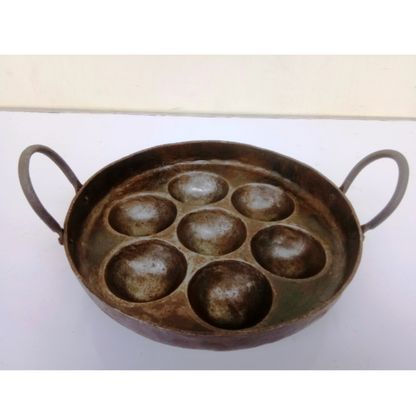 Pure Iron Deep Paniyaram Kallu / Paddu Pan / Ponganalu Chatti with 7 Cavities (Traditional Handmade Item)